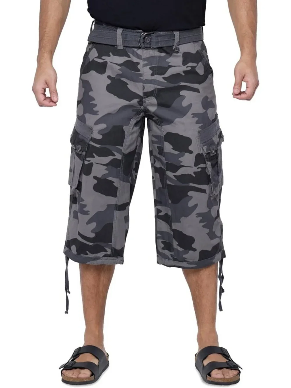 Men's Belted Long Cargo Shorts - Below Knee Length, Big & Tall 3/4 Pants